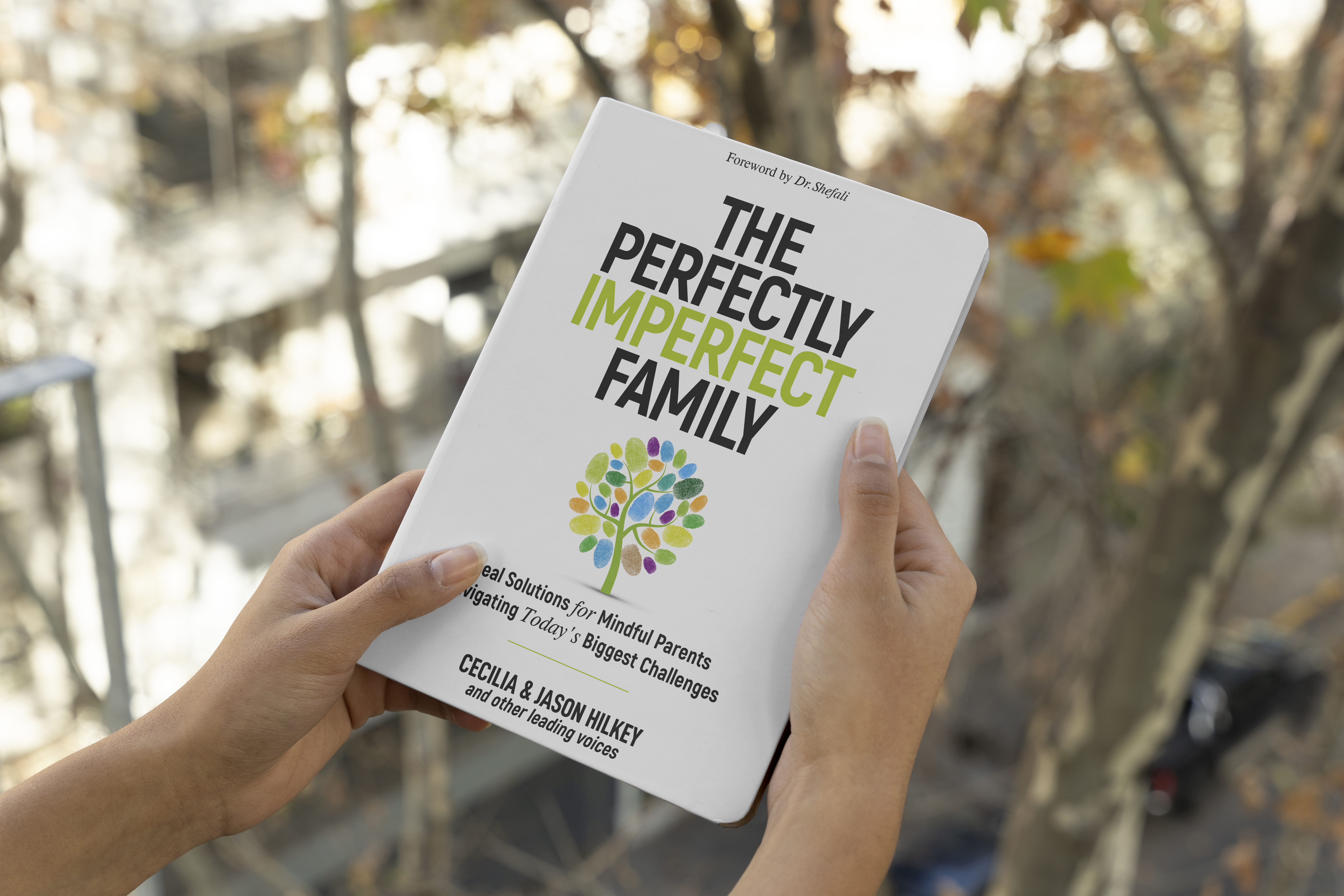 Image of hands holding a book titled "The Perfectly Imperfect Family"